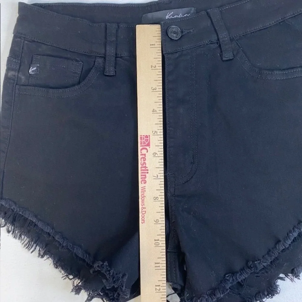 KanCan Womens Size 9/28 Black Denim Frayed Hem High Rise Shorts - Picture 4 of 8